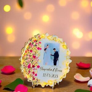 Handmade Resin Couple Frame – Wedding Blossom Gold Edition