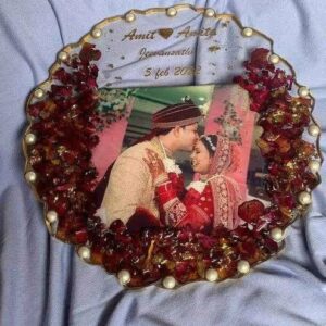 Handmade Resin Wedding Frame – Royal Ruby Pearl Edition
